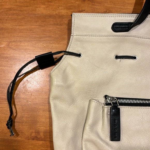 MARNI HOBO TOTE BAG SIDE CINCH SAND & BLACK LEATHER ZIP CLOSURE BOHO ITALY LUX🖤 - Picture 10 of 17